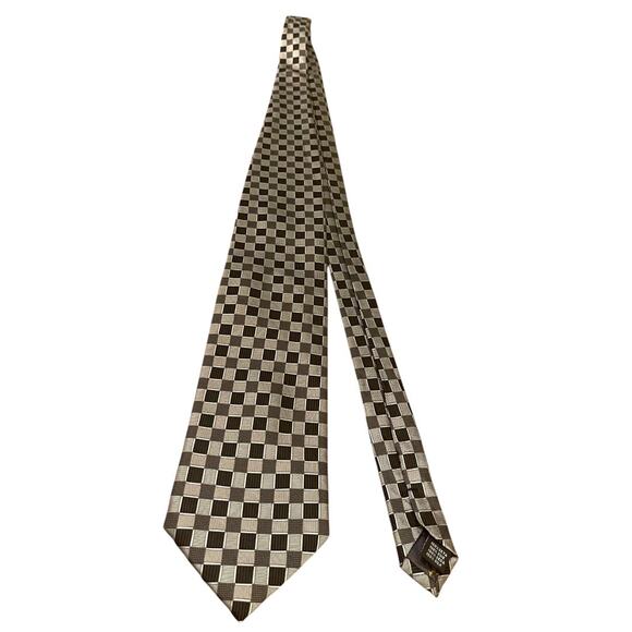 Valerio Garati Pure Silk Hand Made Square Pattern Tie Mens Necktie Black Gray - Picture 3 of 12